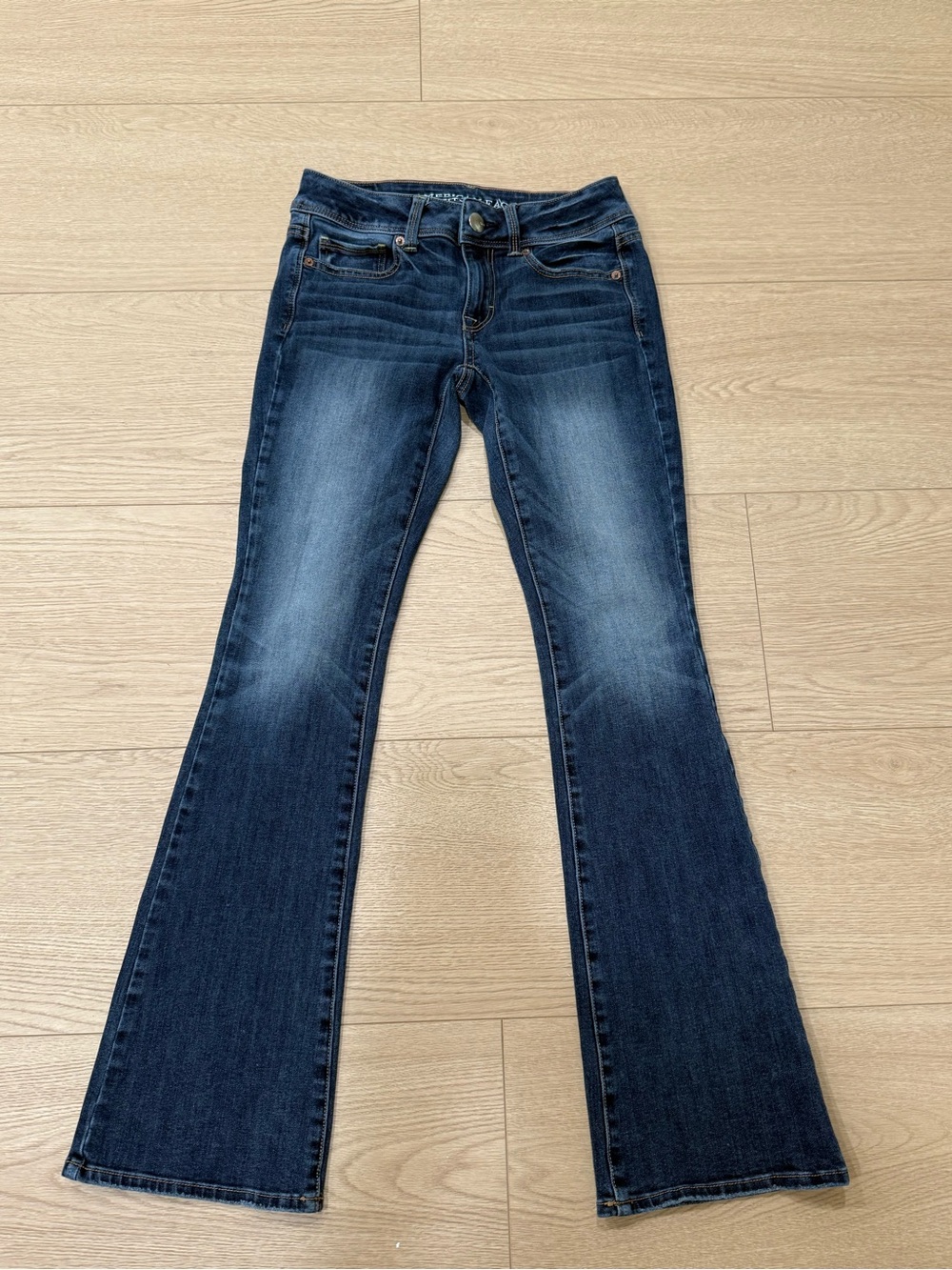 American Eagle Kick Boot Jeans Size 0 Regular Super Stretch Bootcut Dark Wash
